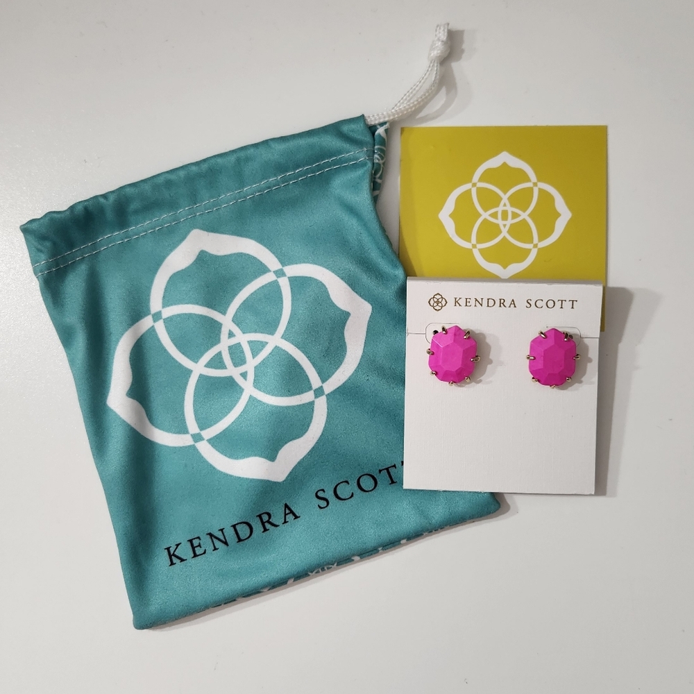 Kendra Scott Neon Pink Morgan Extra Large Stud Earrings NWT Gold Rare Sold Out - Picture 2 of 3